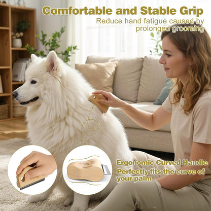 Dog Brush for Shedding, Deshedding Brush for Dogs, Pet Hair Removal Tool, Painless Wood Remover for Pet Hair, Cats, Horses Cleaning, Grooming, Short and Long Fur, Ergonomic Design, 4.3inch