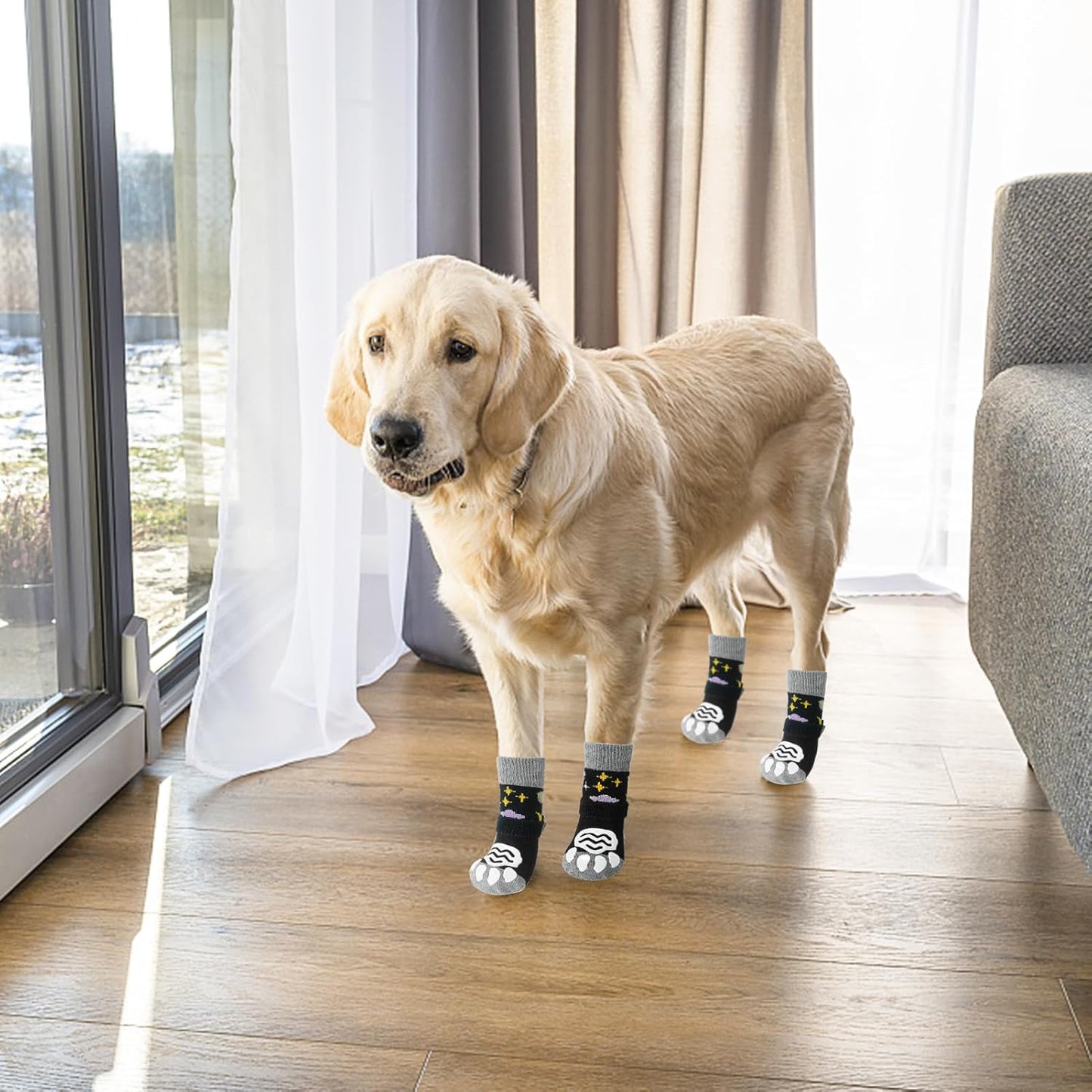PUPTECK Anti Slip Dog Socks with Double Grippers for Hardwood Floors, Shoes for Hot/Cold Pavement, Boots & Paws Protectors to Prevent Licking, Traction Booties for Senior Small Large Dogs