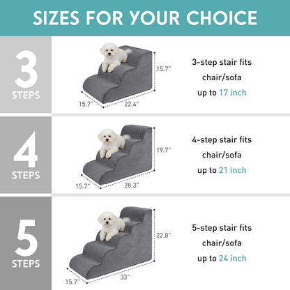 Dog Stairs for Small Dogs,15.7" H Pet Stairs 3-Steps Ramp for Puppy, Older Cat, Stairs with Whole 30D High Density Foam, Corduroy Fabric, Non-Slip Bottom Dog Steps for Bed and Couch (Grey, 3-Step)