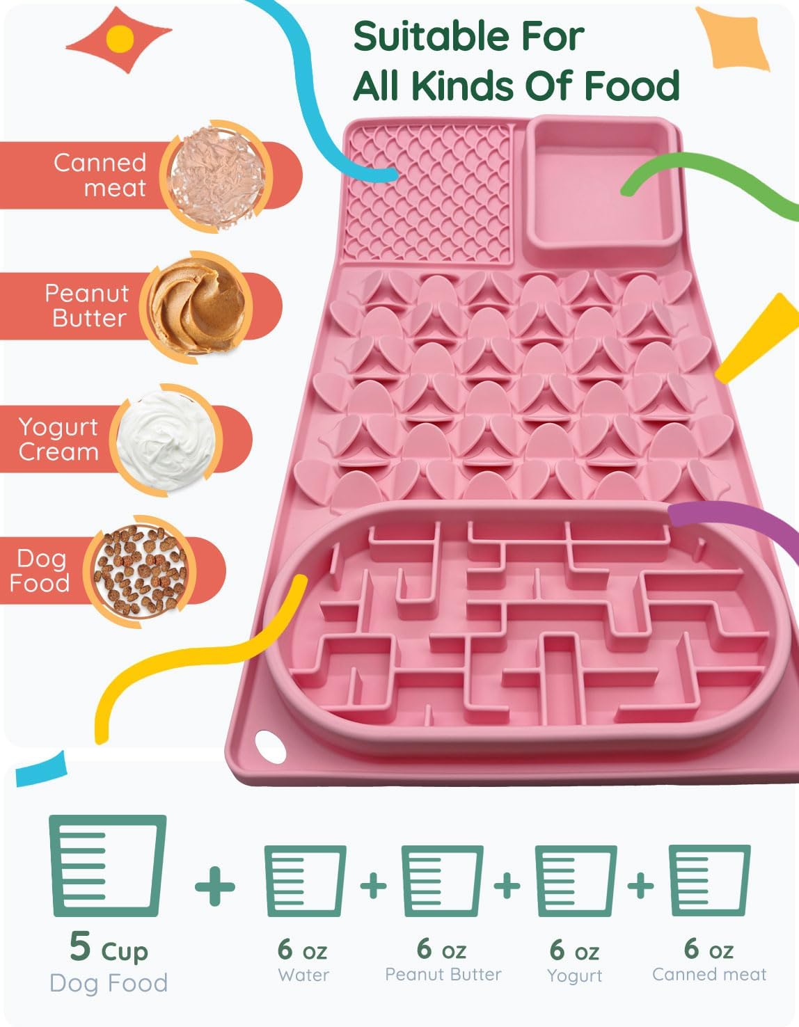 Slow Feeder Bowl for Large dog, Silicone Lick Mat & Snuffle Mat with Suction Cups - Interactive Puzzle Feeder to Slow Eating & Keep Busy, Reduce Vomiting & Relieve Boredom (21"x 11" Light Blue)