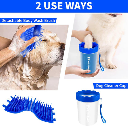 Professional 7 in 1 Dog Paw Cleaner for Dogs & Cats - Includes 1 Portable Paw Washer, 1 Bath Brush, 2 Dog Toothbrushes and 3 Absorbent Towels Note: Fits Paws up to 2 Inches Wide (Small, Blue)