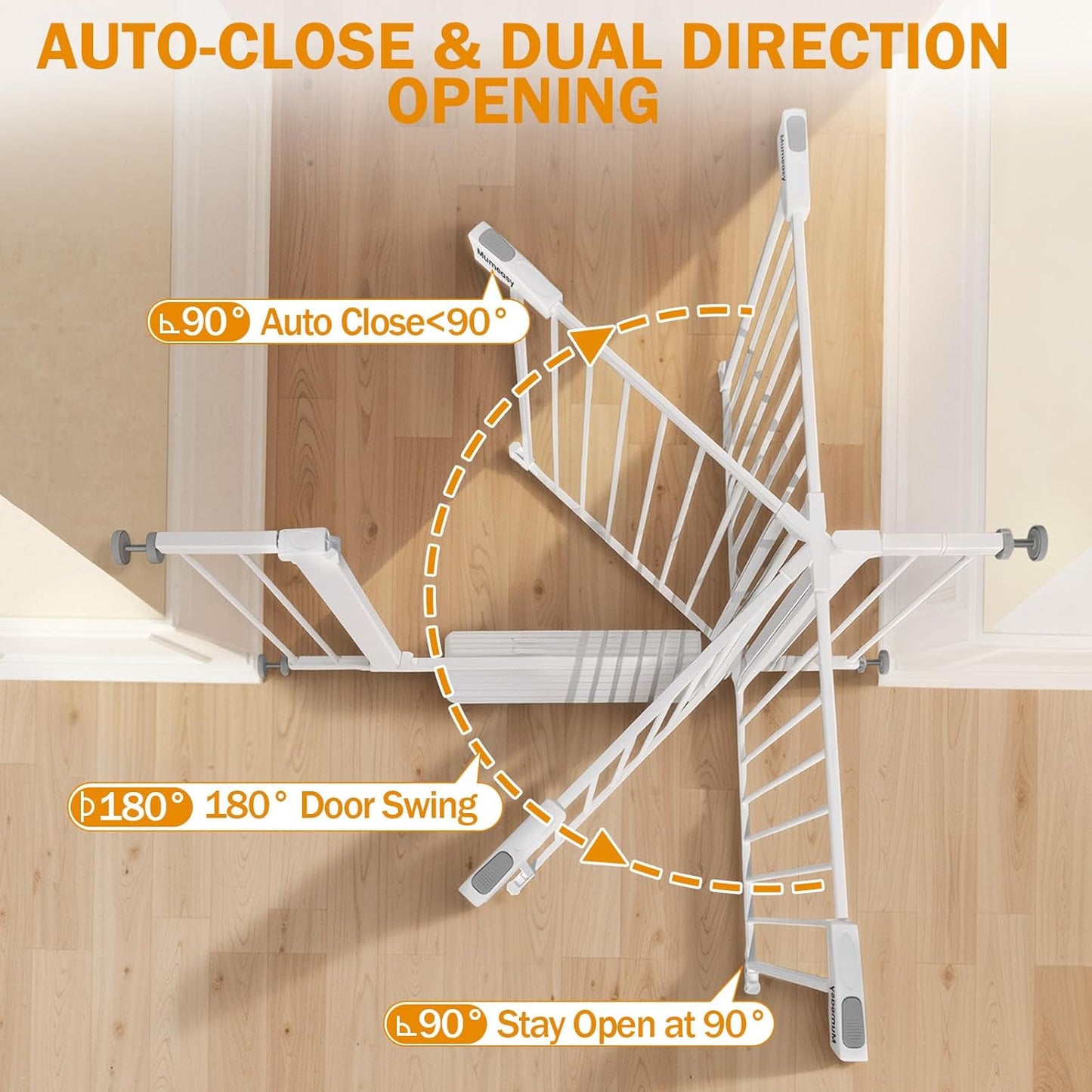 Mumeasy 29.7-46" Baby Gate for Stairs, Pressure Mounted Dog Gate for Doorways, Auto Close Walk Through Pet Gate Indoor, Extra Wide Metal Child Safety Gate, Mom's Choice Awards Winner, Black