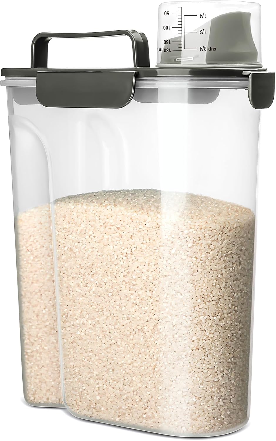 Viretec Rice Airtight Storage Container, 3 to 5Lbs Cereal Dry Food Flour Bin, Pet Dog Cat Food Dispenser with Measuring Cup, BPA Free Clear Plastic Kitchen and Pantry Organization Bin for Sugar