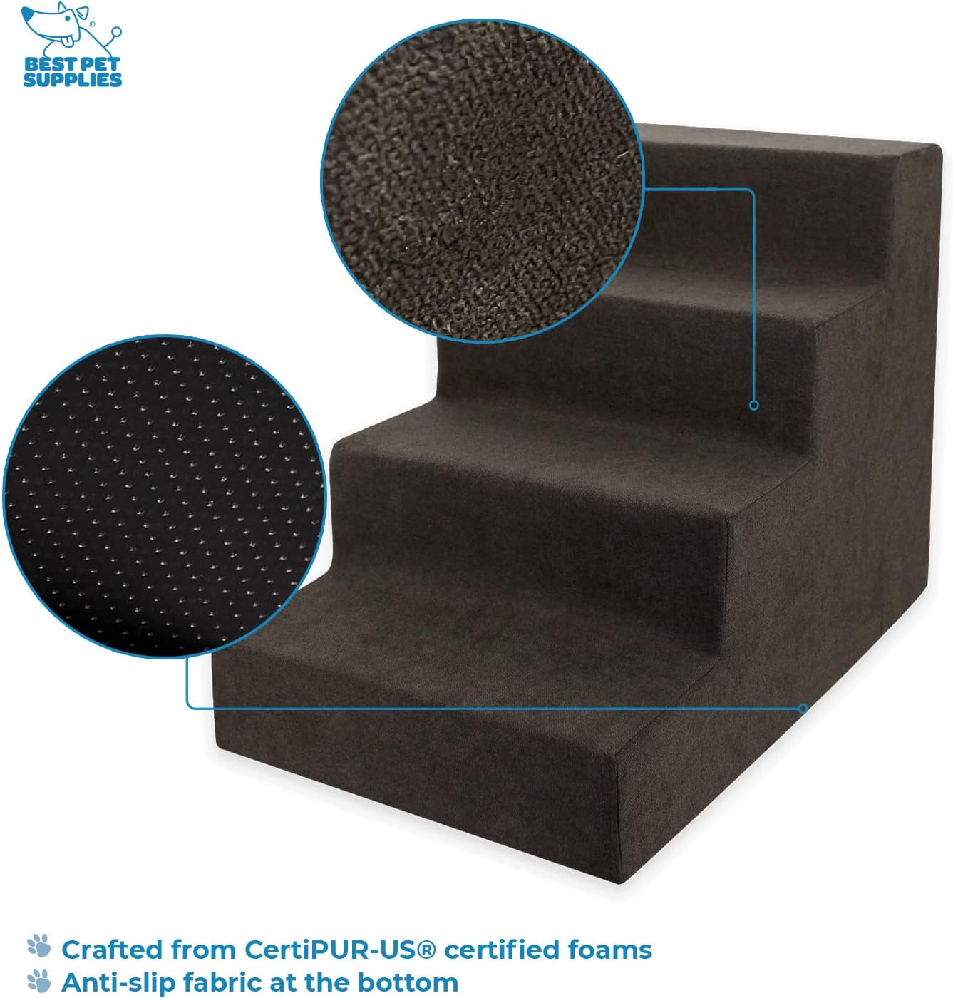 Best Pet Supplies Dog Stairs & Steps - Foam Steps for Small Dogs & Cats, Non-Slip Indoor Balanced Pet Step Support, Dog Ramp, No Assembly, Ash Gray Linen, 2-Step (12-inch Height)