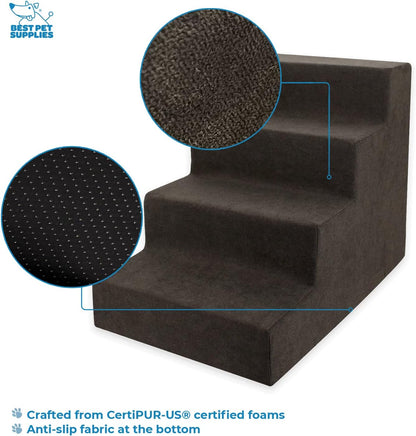 Best Pet Supplies Dog Stairs & Steps - Foam Steps for Small Dogs & Cats, Non-Slip Indoor Balanced Pet Step Support, Dog Ramp, No Assembly, Ash Gray Linen, 2-Step (12-inch Height)