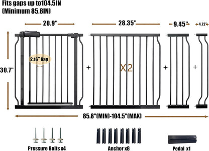 Extra Wide 76.4-81 Inch Large Baby Gates for Stairs, Doorways - No Drilling, Pressure Mounted Pet Gates for Kids & Dogs