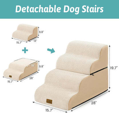 COZY KISS Extra Wide Dog Stairs with Tunnel, Foam Detachable Large Dog Step for Small Pet, Puppy or Cats, Medium Pet Ramp for High Bed, Couch, Sofa or Car, 19.7x33x22.4 inch, 5 Step, Beige