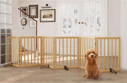 Freestanding Dog Gates Indoor, 3-Panel Pet Gates with 2 Metal Stands and 360° Hinge, 24" H Foldable Dog Gate for Stairs, Doorway, Kitchen, Expands Up to 55" Fully Assembled - Black Walnut