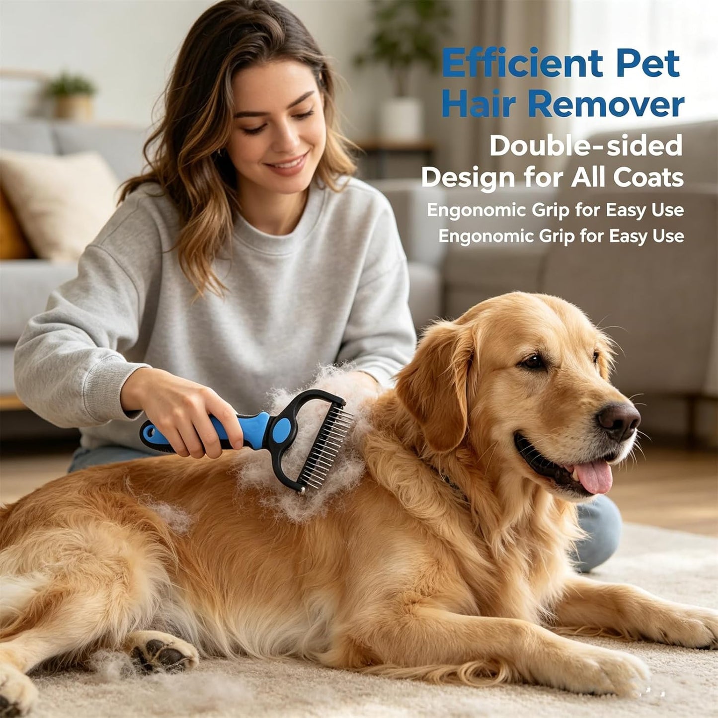 Acssart Pet Grooming Brush – Double Sided Undercoat Rake & Dematting Comb For Dogs And Cats, Detangling Tool For Matted Fur, Ideal For Medium Or Long Haired Breeds (Blue, Small)