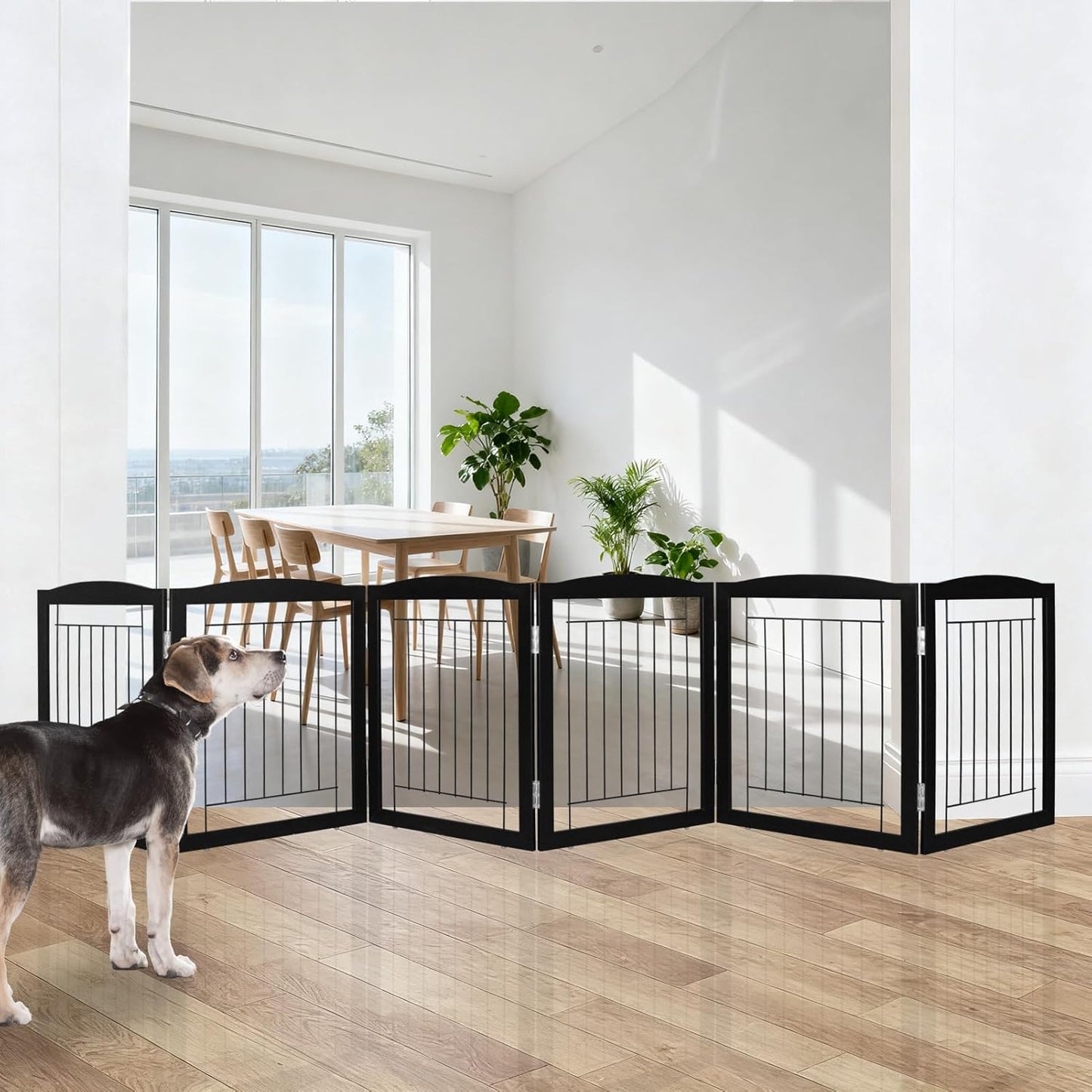 ZJSF Freestanding Foldable Dog Gate for House Extra Wide Wooden White Indoor Puppy Gate Stairs Doorways Pet Gate Tall Dog Fence 3 Panels Fence