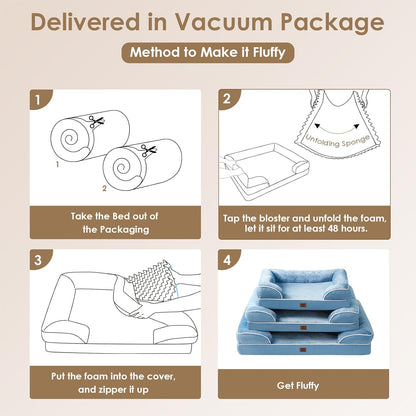 EHEYCIGA Orthopedic Dog Beds for Extra Large Dogs 44x32Inch, Waterproof Memory Foam XL Pet Bed with Sides, Non-Slip and Egg-Crate Foam Big Dog Couch Bed with Washable Removable Cover, Grey