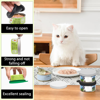 PINE & LINEN 4 Pcs 2.5inch Durable Pet Can Lids, Silicone Small Pet Can Covers Waterproof Cat Food Cans Lids for 3 oz Cat Food Cans（Yellow+Red+Pink+Blue）