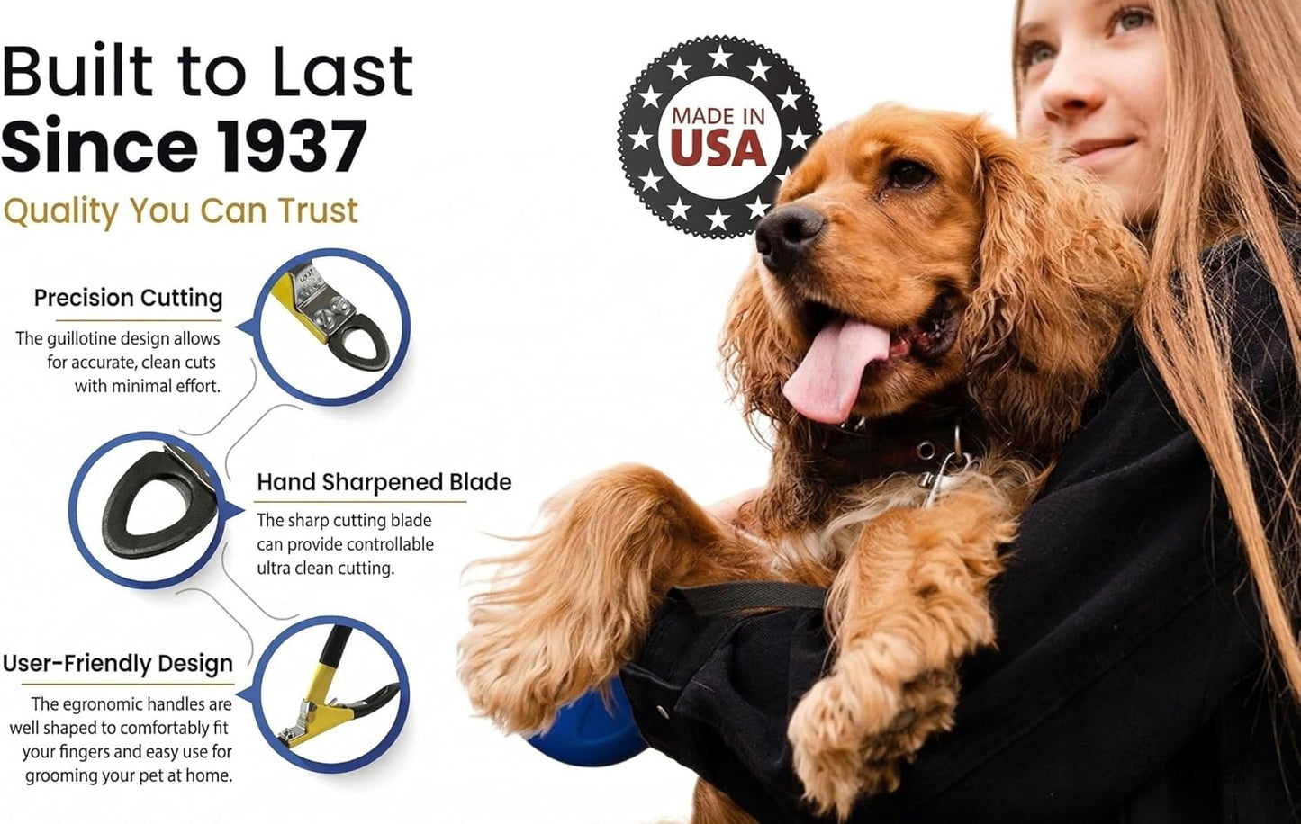 Resco Original Deluxe Dog Nail Clippers - Professional USA-Made Guillotine Trimmer - Heavy Duty Steel for Large Dogs - Yellow