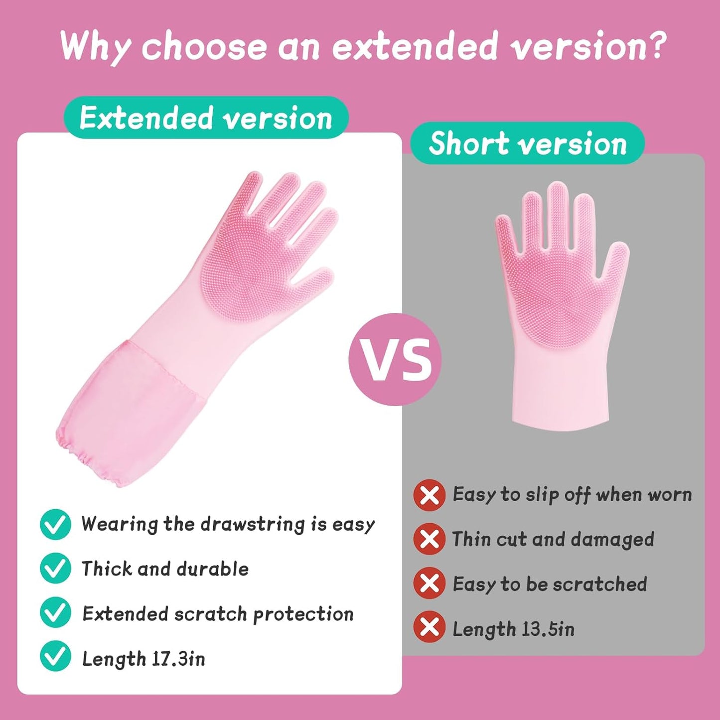 Dog Washing Gloves- Long Sleeved Pet Grooming Gloves - Heat Resistant Silicone Gloves with High-Density Teeth - Efficient Deshedding Glove for Dogs, Cats, Rabbits and Horses