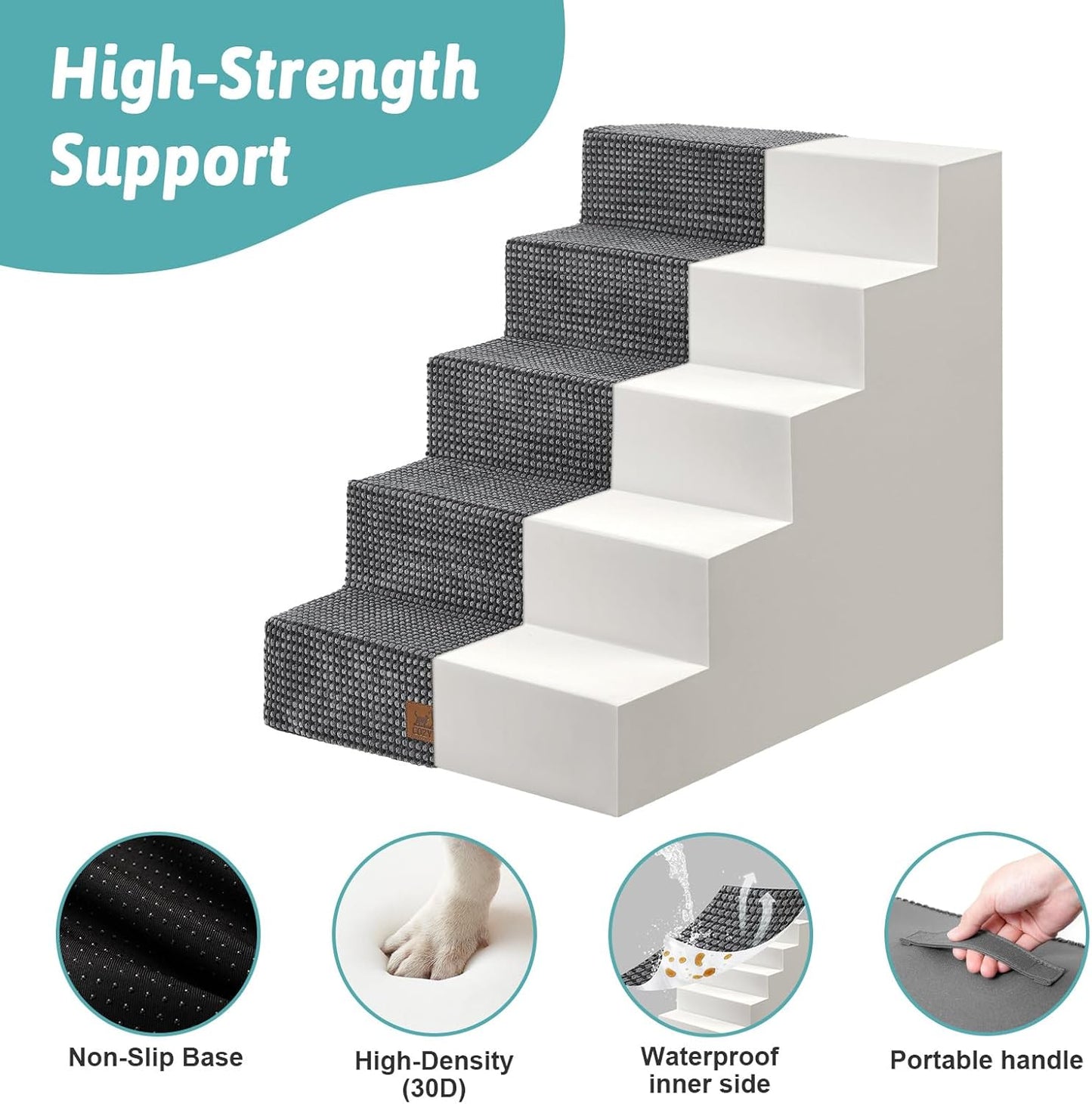 COZY KISS Dog Stairs for Small Dogs, 4 Tier Wider Pet Stairs for Couch and Beds, 17.7" H Non-Slip Dog Steps for Old Cats, Puppy, Small Medium Dogs, 17.7x23.6x17.7 inch, Beige