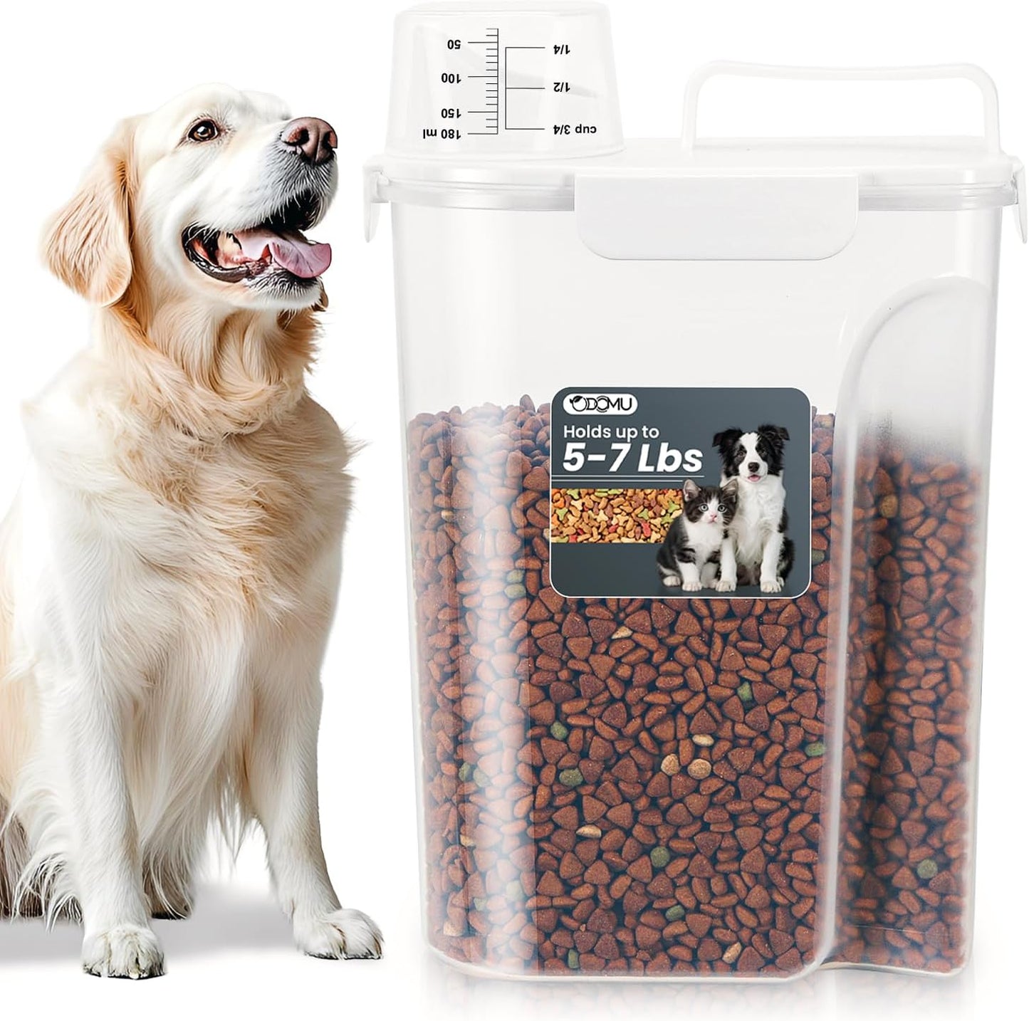 Dog Cat Food Storage Container, Pet Food Container Airtight with Large Spout & Cup, BPA-Free Plastic Food Dispenser for Pet Food, Bird Seed, Rice, Flour - Pink 2.5-5lb (1 pack)