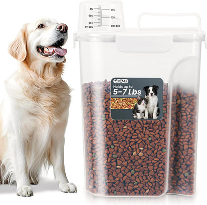 Dog Cat Food Storage Container, Pet Food Container Airtight with Large Spout & Cup, BPA-Free Plastic Food Dispenser for Pet Food, Bird Seed, Rice, Flour - Pink 2.5-5lb (1 pack)
