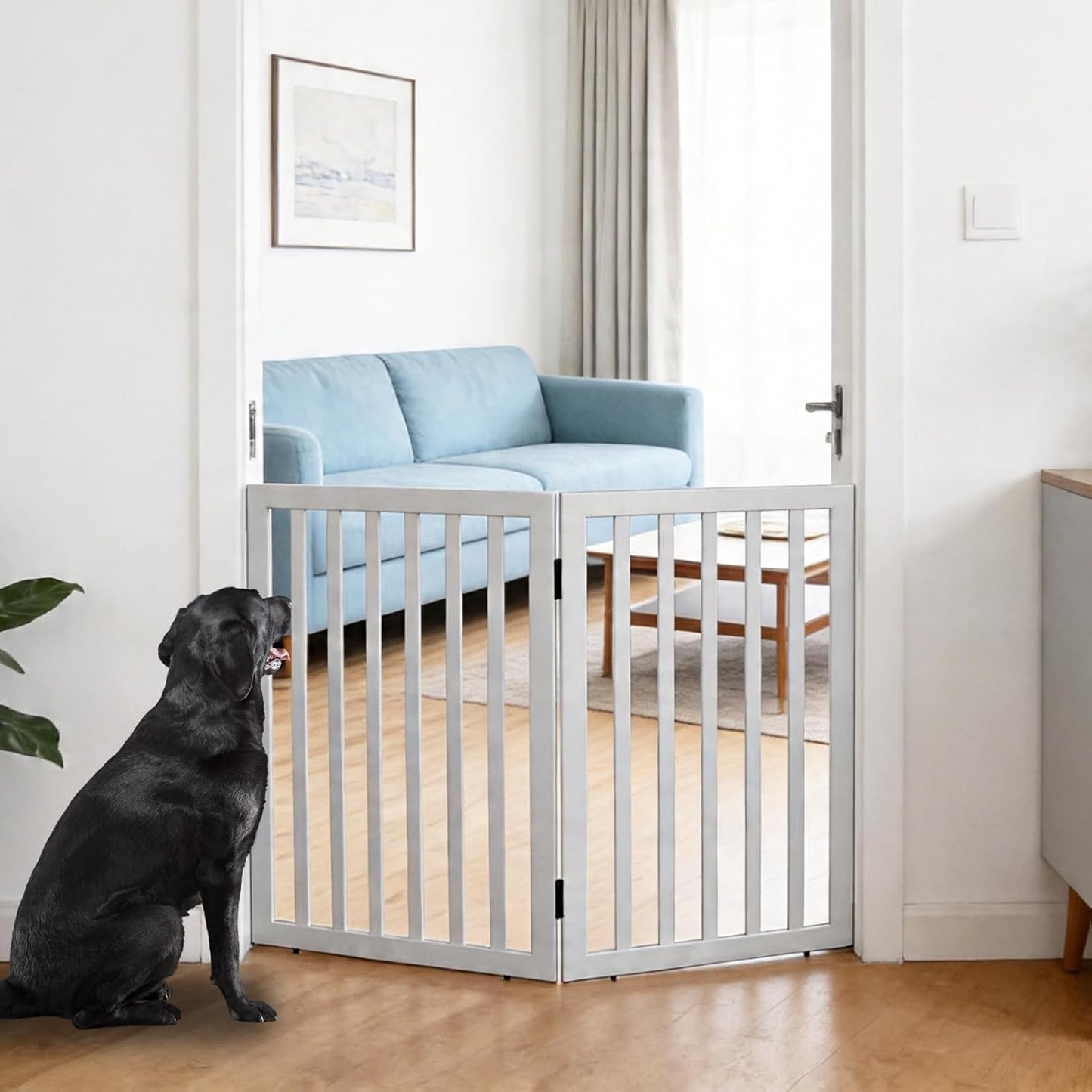 Dog Gate Indoor, Freestanding Dog Fence for The House, Doorways, Hallways,or Stairs,Pet Gate Foldable Wooden,Expandable 24" Height 3 Panels,White