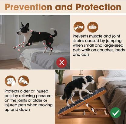 Dog Ramp for Bed - Foldable Small to Large Dog Ramp for Couch - 6 Adjustable Height from 12" to 24" - Stairs with High Traction Mat - Wooden Portable Ramp for Dogs to Get on Bed Couch Car Up to 200LBS