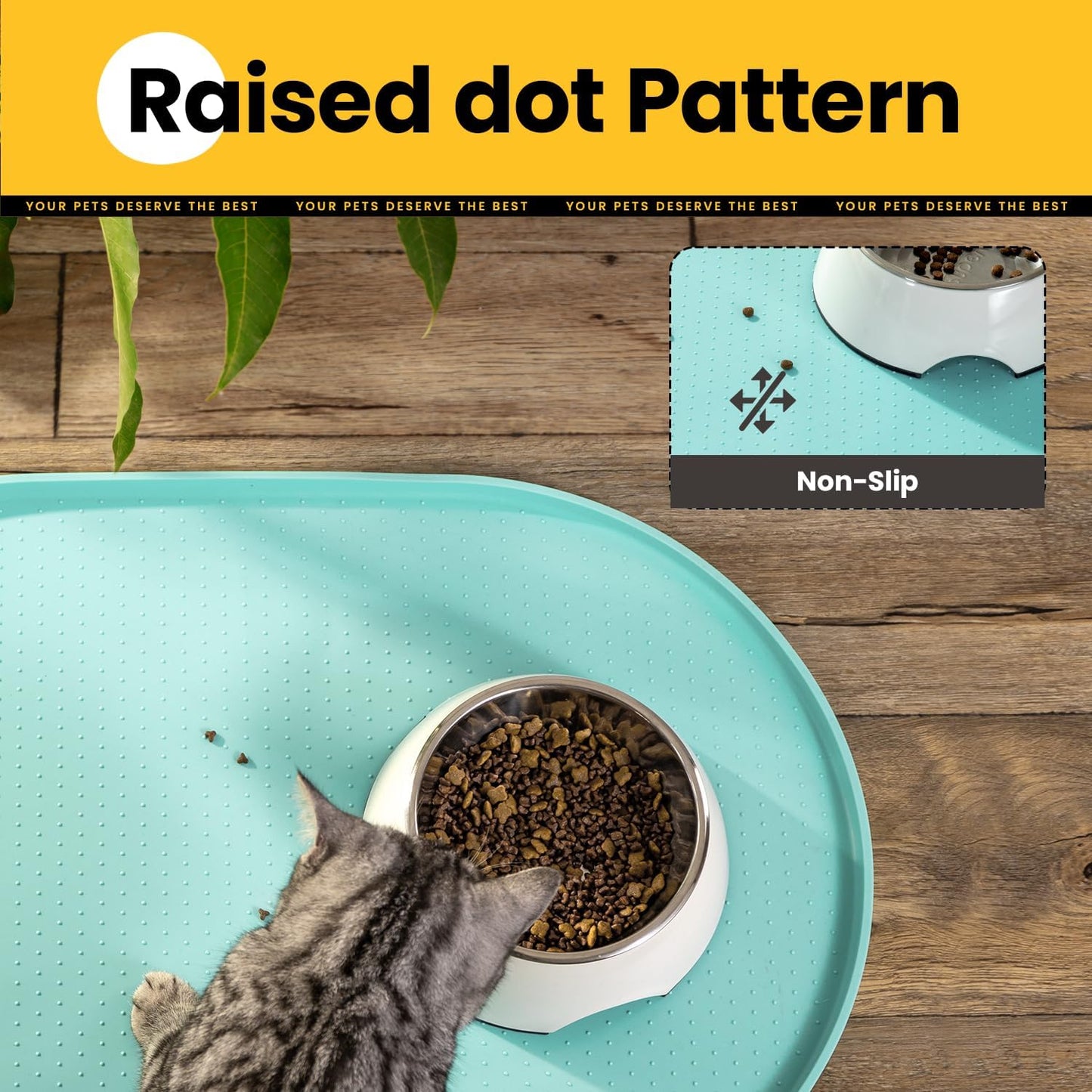 Conlun Dog Food Mat,1/2 Inch Raised Edges Cat Feeding Mat,BPA-Free Silicone Pet Mats for Floor Waterproof,Rubber Placemats for Food and Water Bowls(Natural Tan,18.9"x11.8")