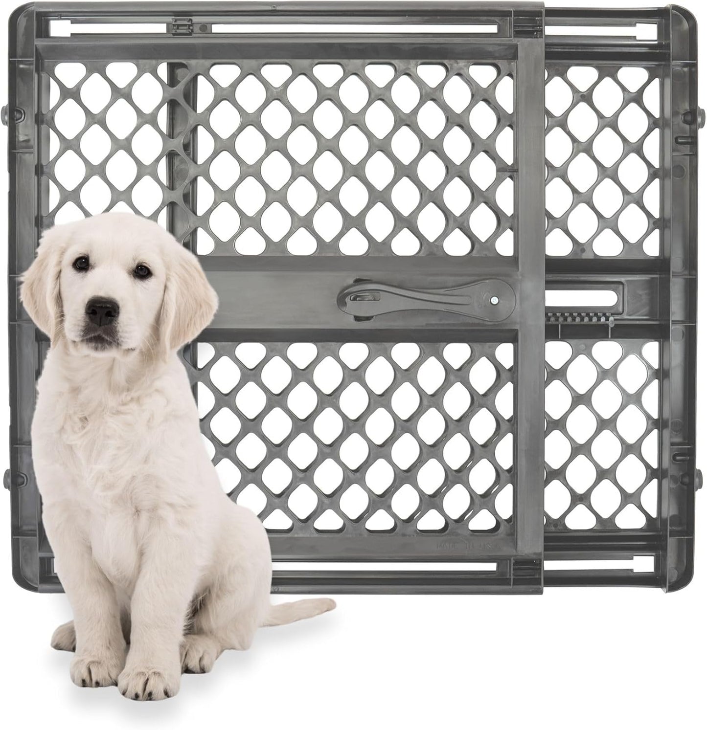 MYPET Essential Petgate: 26-42" Wide Expandable, Pressure Mounted No Tools Needed, Durable Dog Gate for Doorways, Made in USA, 26" Tall, Fieldstone Gray