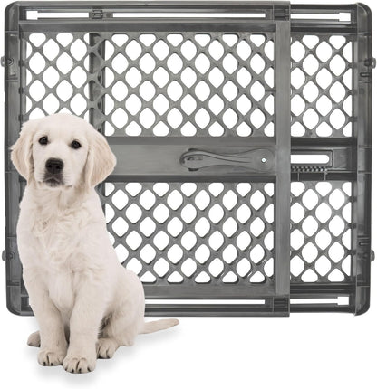 MYPET Essential Petgate: 26-42" Wide Expandable, Pressure Mounted No Tools Needed, Durable Dog Gate for Doorways, Made in USA, 26" Tall, Fieldstone Gray