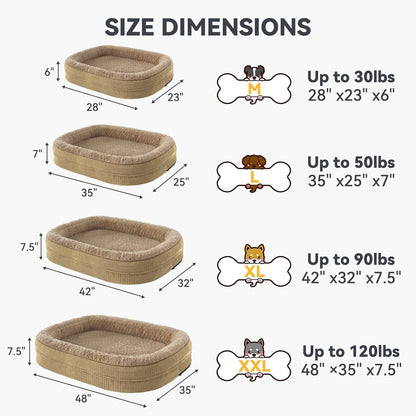 JOEJOY Orthopedic Dog Beds Large Sized Dog, XL Egg-Crate Memory Foam Pet Couch Bed with Bolster Sides, Waterproof Lining, Removable Washable Cover & Non-Slip Bottom, Grey