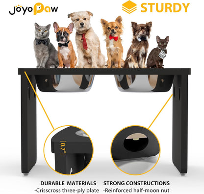Elevated Dog Bowls, Bamboo Raised Dog Bowl for Medium Dogs, with 2 Stainless Steel Bowls (7'' Tall-40 oz Bowl)