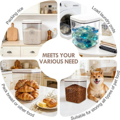 6 lbs Airtight Dog Cat Food Storage Container and Dog Treat Containers BPA-Free, PET Clear Stackable Pet Storage Bin, 1-Cup Scoop, 1-Sponge cleaning brush, Pop Top, With handle, Easy Mobility-Medium