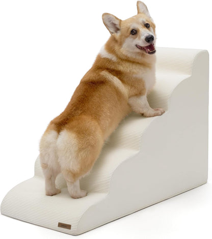 LE SURE Dog Stairs for Small Dogs Pet Steps Ramp for High Bed and Couch with CertiPUR-US Certified Foam with Non-Slip Bottom, Beige, 4 Steps