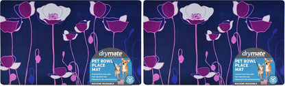 Drymate Pet Bowl Placemat, Dog & Cat Food Feeding Mat - Absorbent Fabric, Waterproof Backing, Slip-Resistant - Machine Washable/Durable (USA Made) (12” x 20”) (Indigo)
