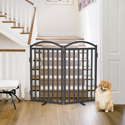 Malier Metal Freestanding Dog Gate, 32'' Height Outdoor Indoor Dog Fences, Extra Wide Foldable Puppy Gate for Stairs (Black, 【2 Panels】 40''W × 32''H)