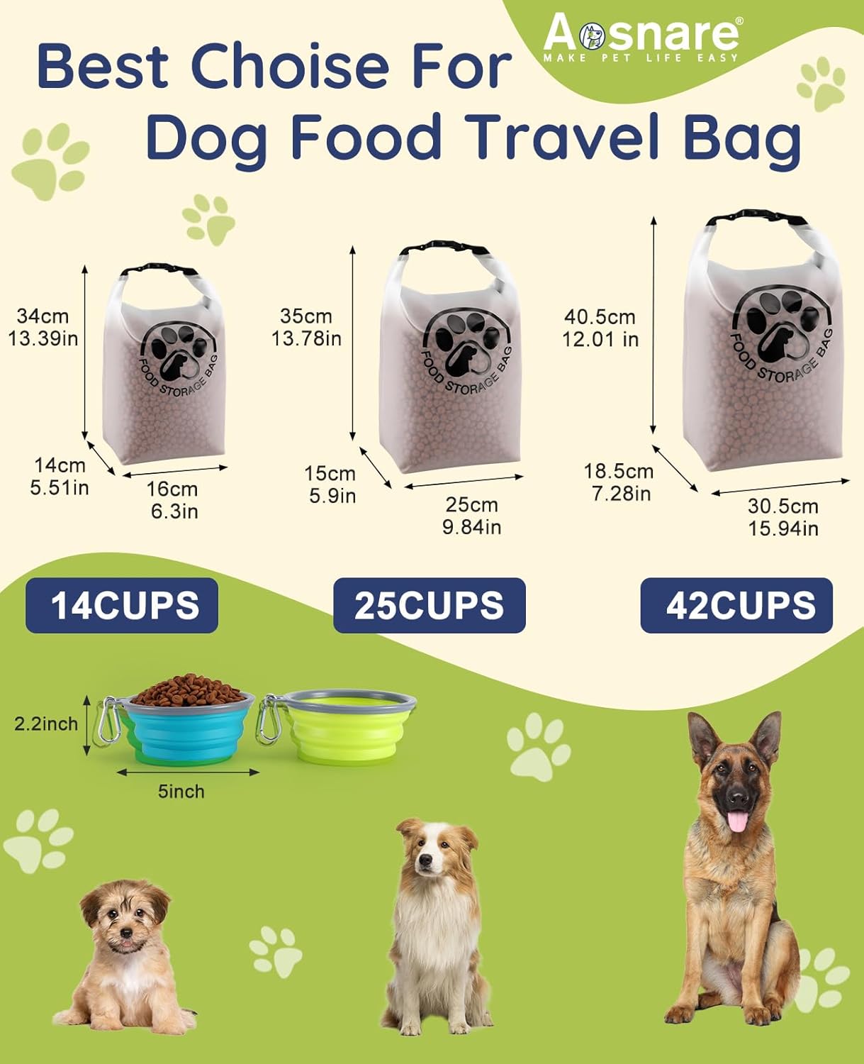 Pet Food Storage Bag for Travel - Transparent Leak-Proof Dog Food Container with Roll-Top Closure, Keeps Kibble Fresh for Camping Trip, Dog Boarding, Weekend Getaways (14 Cups)