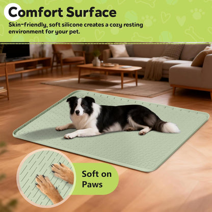 Silicone Dog Crate Mat, 50"x35" Under Dog Crate Kennel Pad with Raised Edge, Washable Dogs Bed Mat, Waterproof, Leakproof, Protect Floors (Green)