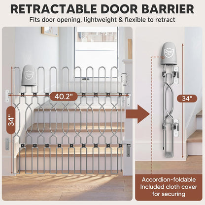 Snagle Paw Extra Tall Metal Retractable Door Barrier, 28.4" Wide 35" Tall Safety Dog Gate for Front Door,Easy Install Retractable Pet Gate for Recreational Vehicle,Doorways