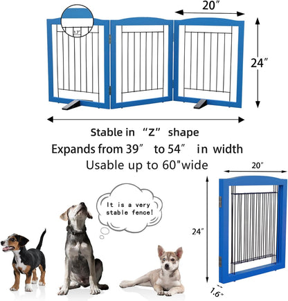 ZJSF Freestanding Dog Fence Indoor, Foldable Dog Gate for Doorways, Stairs or Hallways, Sturdy Wood Extra Wide Pet Gate with Support Feet for The House, White, 24 "Height-3 Panels