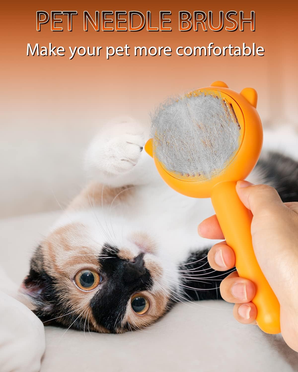 Pet Demon Brush, Cute Self Cleaning Slicker Brush for Dogs Cats Puppy Rabbit, Professional Pet Grooming Hair Removal Tool for Short & Long Hair