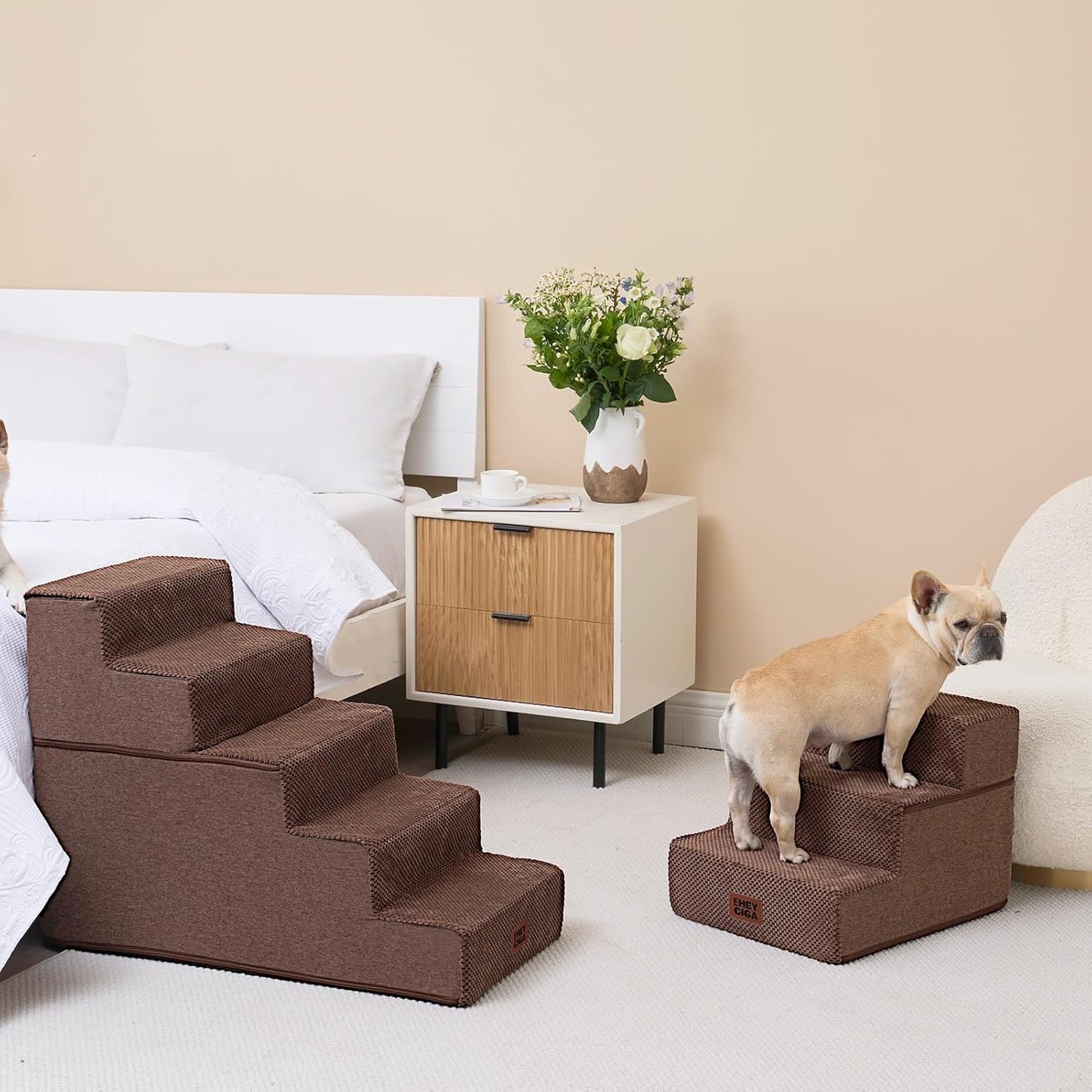 EHEYCIGA Dog Stairs for High Bed 22.5" H, 5-Step Dog Steps for Bed, Pet Steps for Small Dogs and Cats, Non-Slip Balanced Pet Ramp Indoor, Grey