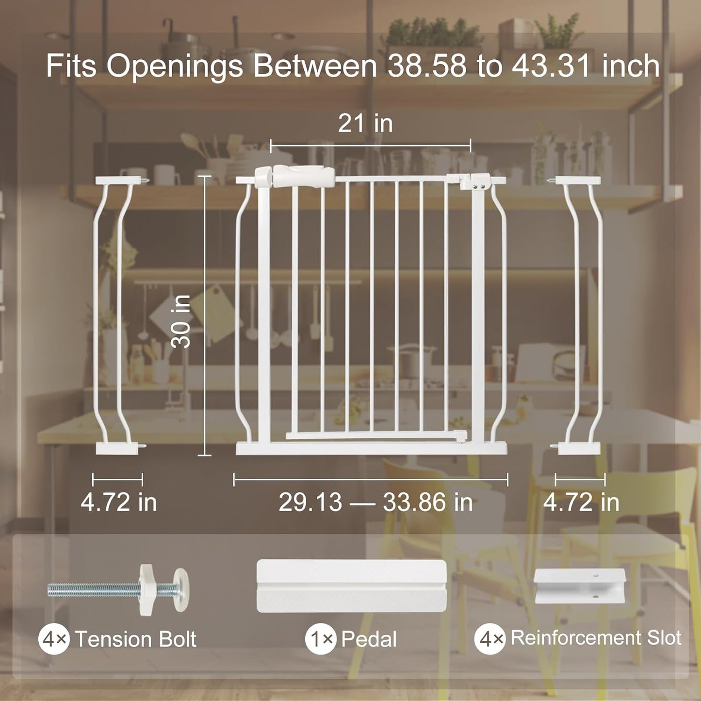 Extra Wide Baby Gate with Door Pressure Mounted 57.48-62.20 Inch,Child Baby Gates for Doorways No Drilling,Walk Through Dog Gate Indoor for The House Kitchen Stairs,White