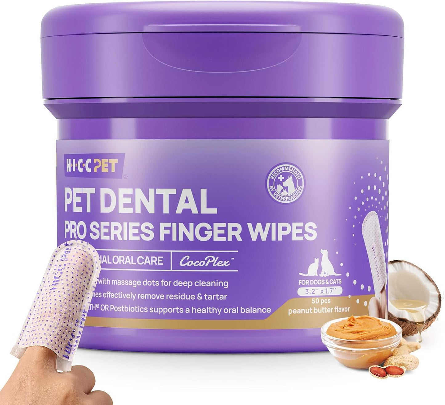 HICC PET Pro Teeth Cleaning Wipes for Dogs & Cats, Vet-Recommended Dental Care Finger Wipes, Reduce Plaque Tartar & Fresh Breath, No-Rinse Toothbrush, Gentle Clean Dog Tooth Brushing Kit, Mint