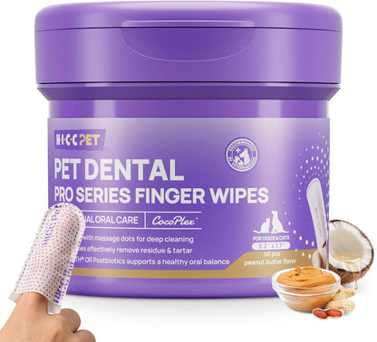 HICC PET Pro Teeth Cleaning Wipes for Dogs & Cats, Vet-Recommended Dental Care Finger Wipes, Reduce Plaque Tartar & Fresh Breath, No-Rinse Toothbrush, Gentle Clean Dog Tooth Brushing Kit, Mint