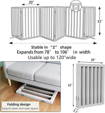 ZJSF Freestanding Indoor Dog Gate for House Foldable Wood Puppy Gate for Doorways Pet Gate for Stairs Extra Wide Pet Fence, Brown, 24" Height 3 Panels