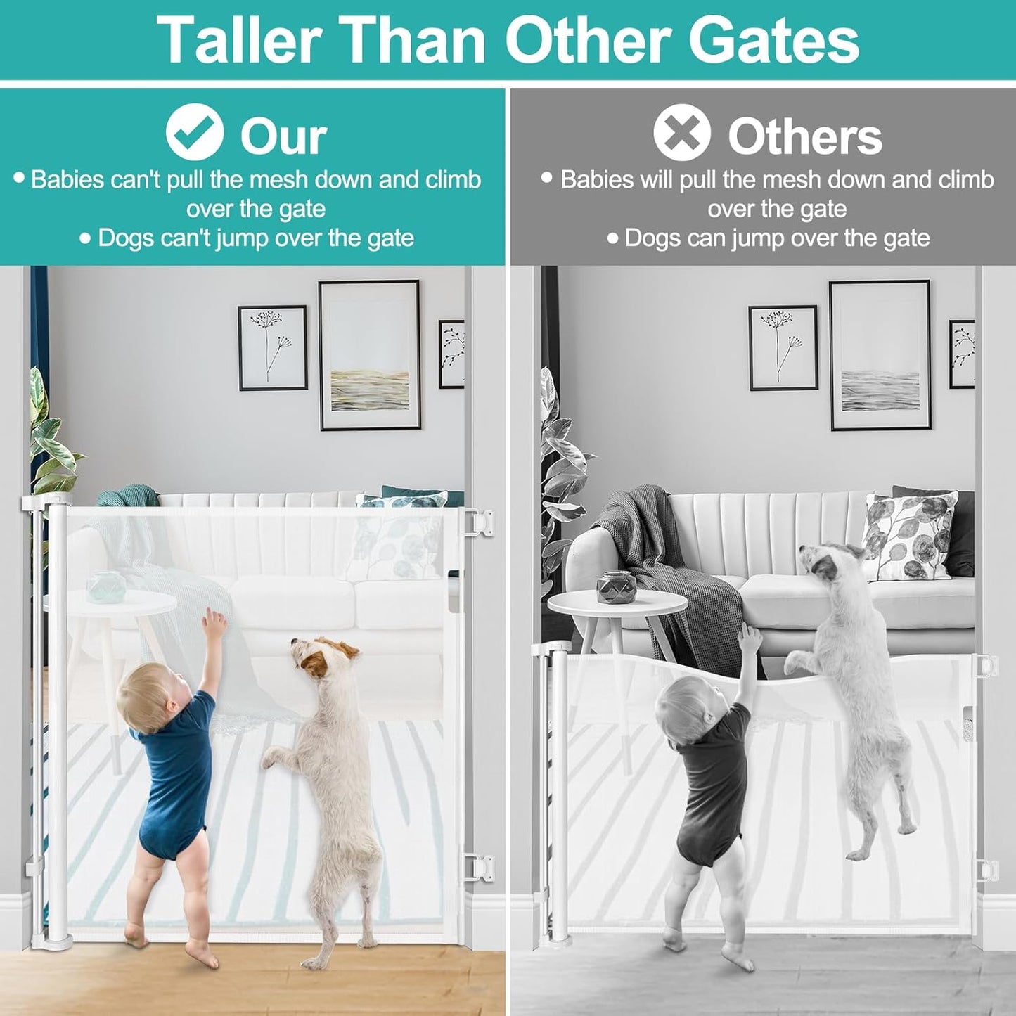 42 Inch Extra Tall Dog Gate Indoor 55” Wide Puppy Gates for The House Prevent Kids/Pets from Jumping Over Retractable Extra Tall Baby Gates for Doorways Retractable Outdoor Pet Gate for Stairs, Black