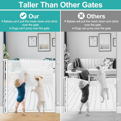 42 Inch Extra Tall Dog Gate Indoor 55” Wide Puppy Gates for The House Prevent Kids/Pets from Jumping Over Retractable Extra Tall Baby Gates for Doorways Retractable Outdoor Pet Gate for Stairs, Black