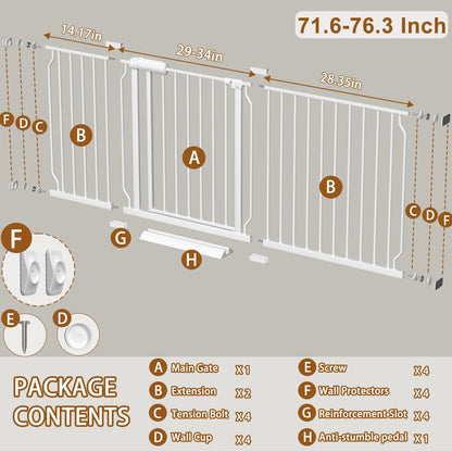 Fairy Baby Extra Wide Baby Gate for Dogs Pressure Monuted Safety Gate for Living Room, Fits 62 Inch to 67 Inch with No Drill Auto Close Dog Gate for Doorways, White