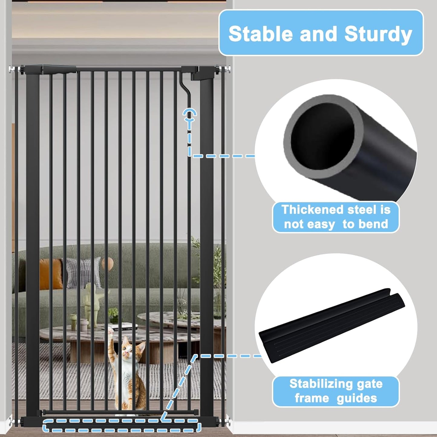 51.18" Extra Tall Cat Gate for Doorway,29.5"- 48.4" Wide Auto Close Tall Pet Gate No Drilling Pressure Mounted for Hallway Kitchen,Black
