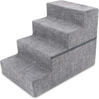 Best Pet Supplies Non-Slip Foam Dog Stair & Pet Ramp, Balanced Indoor Step Support - Foldable Stair, Ash Gray Linen,3-Step
