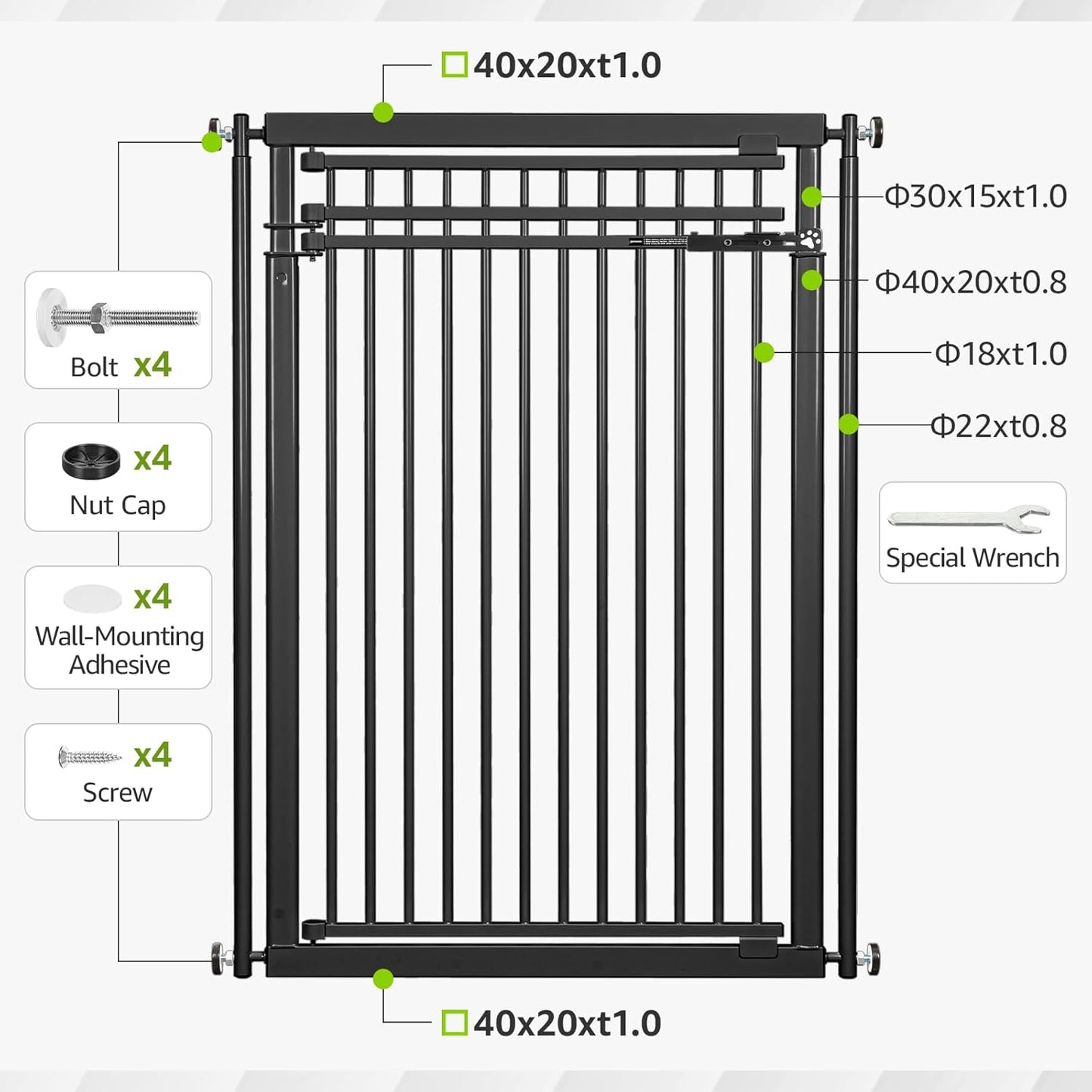 78.8" Extra Tall Cat Gate, 32.8-37.4" Wide Tall Dog Gate for Doorways/Hallways, NO Drilling Pressure Mounted Pet Gate for Stairs, Studio, Kitchen (White)