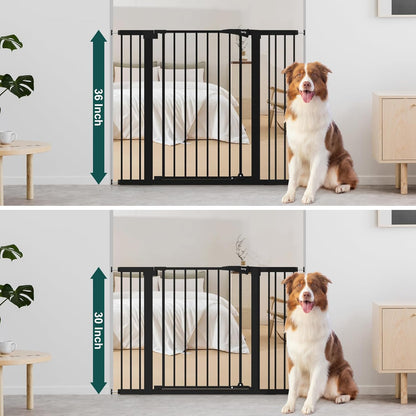 keny 29.7"-46" Baby Gate for Stairs, Auto Close Dog Gates for Doorways, Pressured Mounted No Drilling Pet Gate Extra Wide, One-Hand Opening Dual Lock Stair Gate, Indoor Kids Necessities, Black