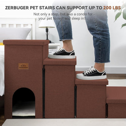Zerbuger Wider Dog Ramp for High Bed with Storage 18" H, Foldable Dog Stairs for Small Medium Large Older Senior Animal, Sturdy Dog Step for Climbing Bed or Couch, Arthritis-Friendly (Gray, No Condo)